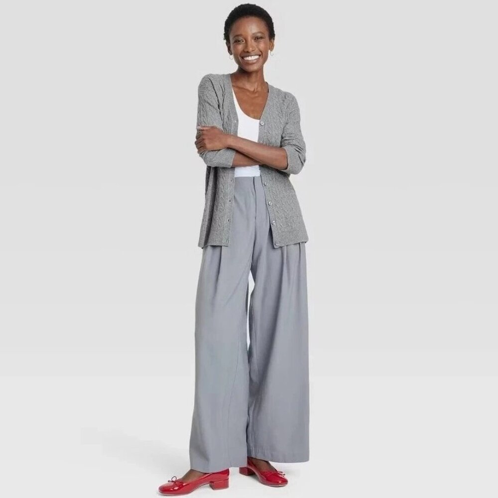 Women's Cable Cardigan - A New Day™ Dark Gray M